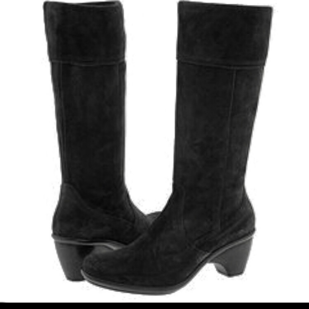 Dansko Black Suede Knee Boots with Stacked Heel